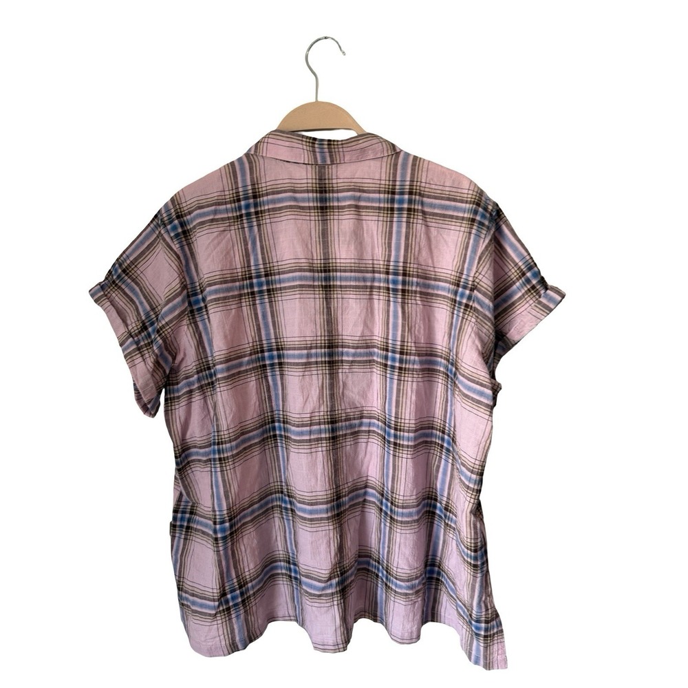 Eddie Bauer Pink Plaid Button-Down Short Sleeve Shirt - Picture 2 of 2